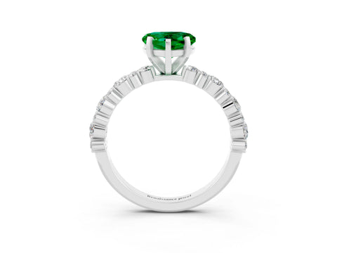 White gold Heart Cut Emerald Solitaire with Side Stones, Pave Band, Four-Prong Setting_15