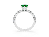 White gold Heart Cut Emerald Solitaire with Side Stones on a Pavé Band and Four-Prong Setting_3