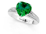 White gold Heart Cut Emerald Split Shank Engagement Ring with Pavé Band_1