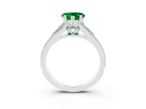 White gold Heart Cut Emerald Split Shank Engagement Ring with Pavé Band_3