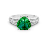 White gold Heart Cut Emerald Split Shank Engagement Ring with Pavé Band