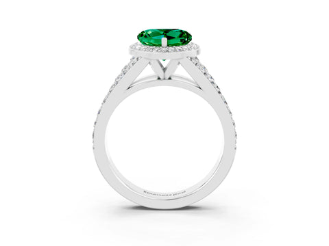 White gold Heart Cut Emerald Split Shank Halo Ring with Four-Prong Setting_55