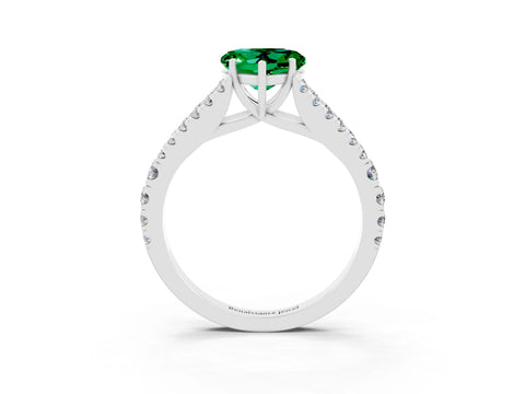 White gold Heart Cut Emerald Split Shank Pavé Engagement Ring with Four-Prong Setting_15