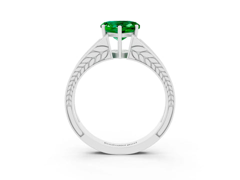 White gold Heart Cut Emerald Split Shank Ring with Pavé Band and Four-Prong Setting_3