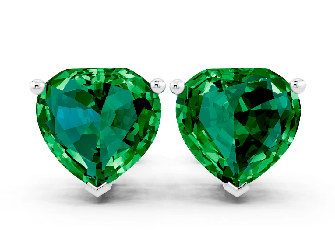 White gold Heart Cut Emerald Stud Earrings_18