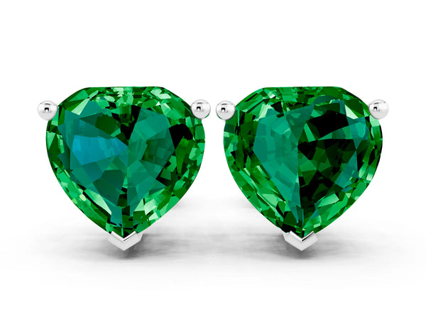 White gold Heart Cut Emerald Stud Earrings