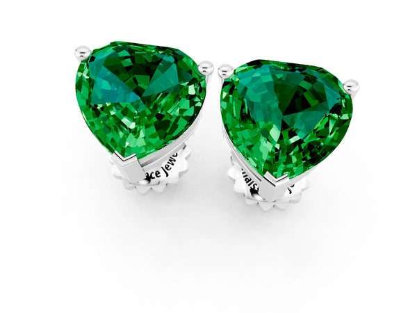 Silver Heart Cut Emerald Stud Earrings
