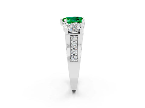 White gold Heart Cut Emerald Three-Stone Ring with Channel Set Band and Four-Prong Setting_2