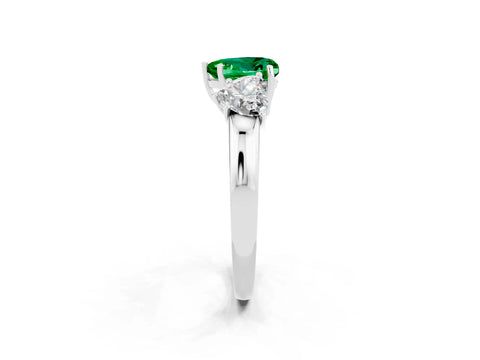 White gold Heart Cut Emerald Three-Stone Ring with Four-Prong Setting and Classic Band_2