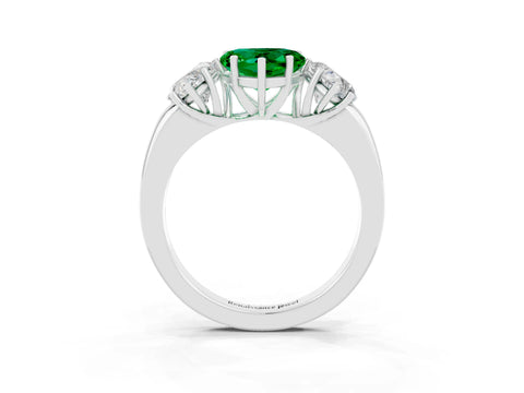 White gold Heart Cut Emerald Three-Stone Ring with Four-Prong Setting and Classic Band_3