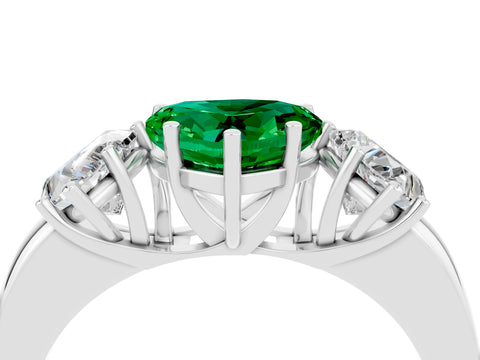 White gold Heart Cut Emerald Three-Stone Ring with Four-Prong Setting and Classic Band_4