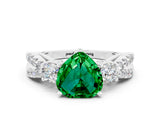 White gold Heart Cut Emerald Three-Stone Ring with Pavé Split Shank and Four-Prong Setting_24