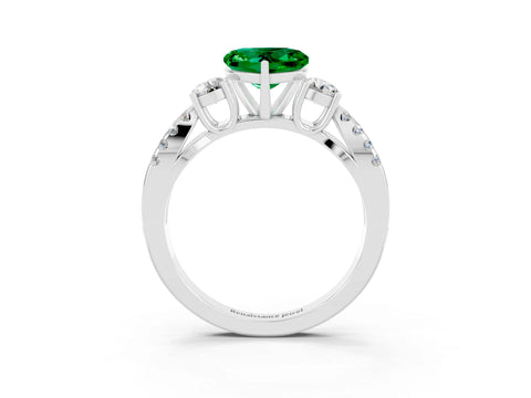 White gold Heart Cut Emerald Three-Stone Ring with Pavé Split Shank and Four-Prong Setting_27