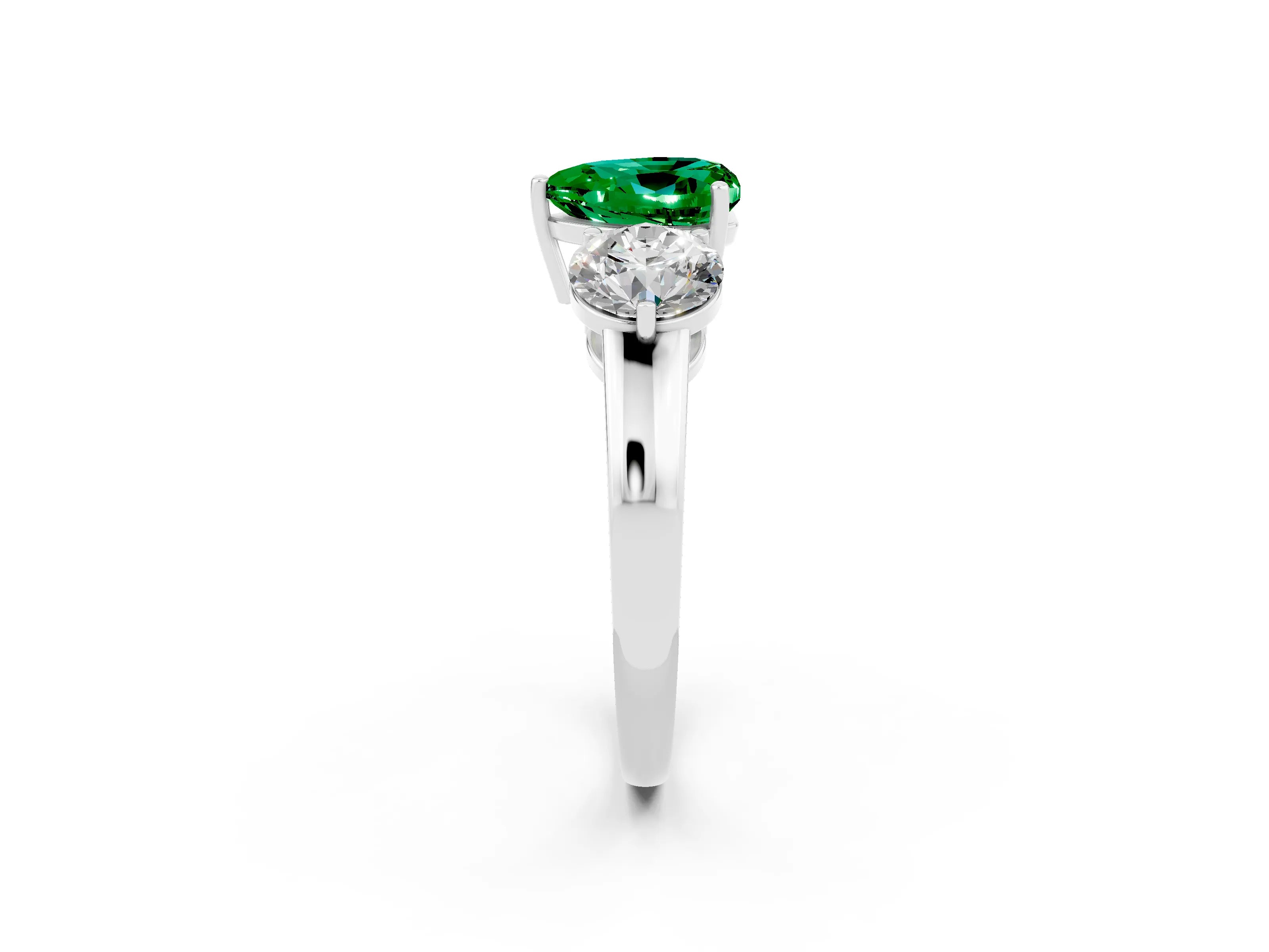 White gold Heart Cut Emerald Three-Stone Ring with Prong Setting and Classic Band_2