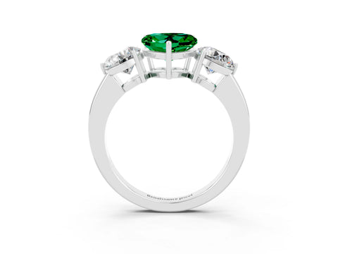 White gold Heart Cut Emerald Three-Stone Ring with Prong Setting and Classic Band_3