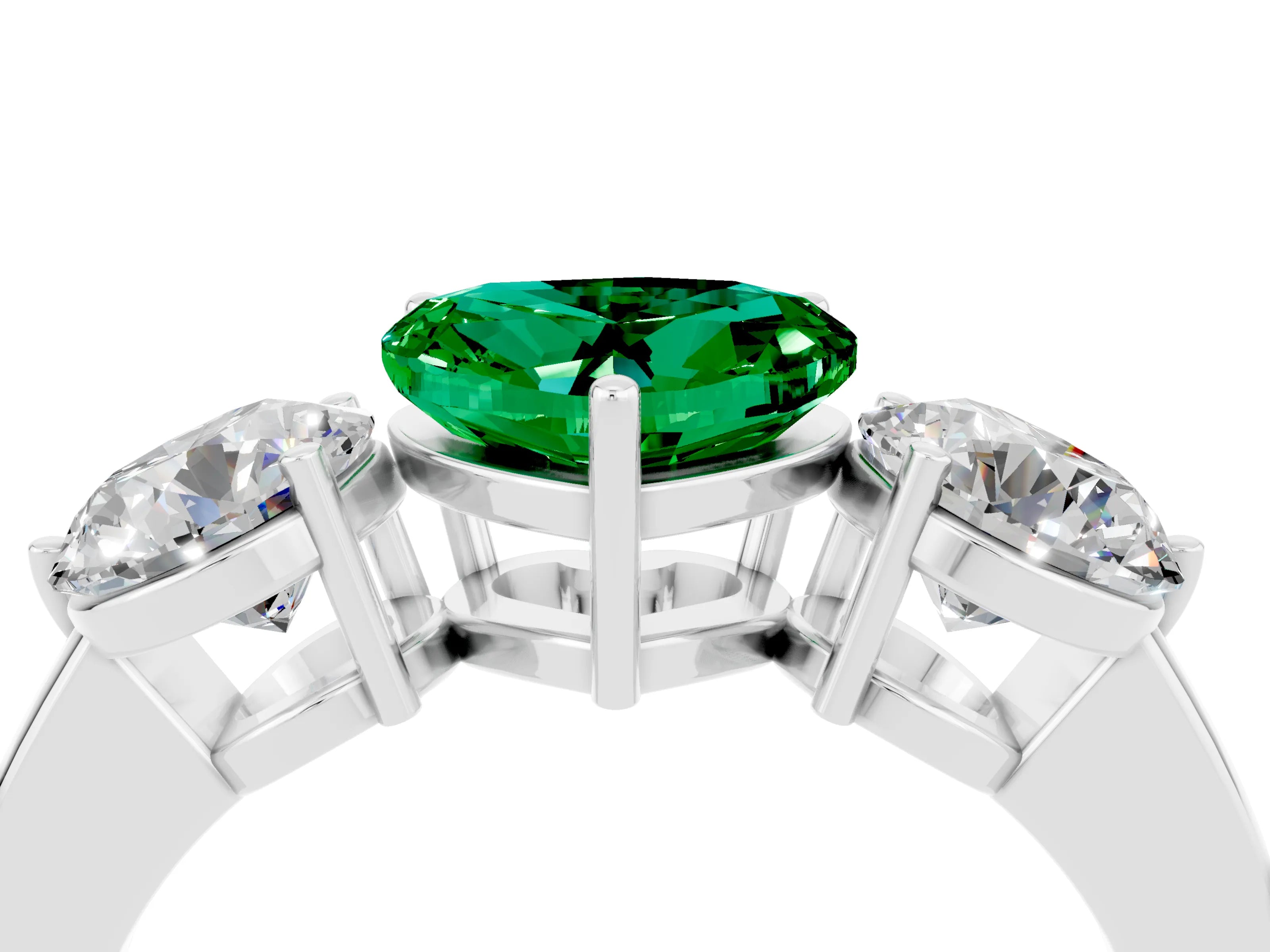 White gold Heart Cut Emerald Three-Stone Ring with Prong Setting and Classic Band_4