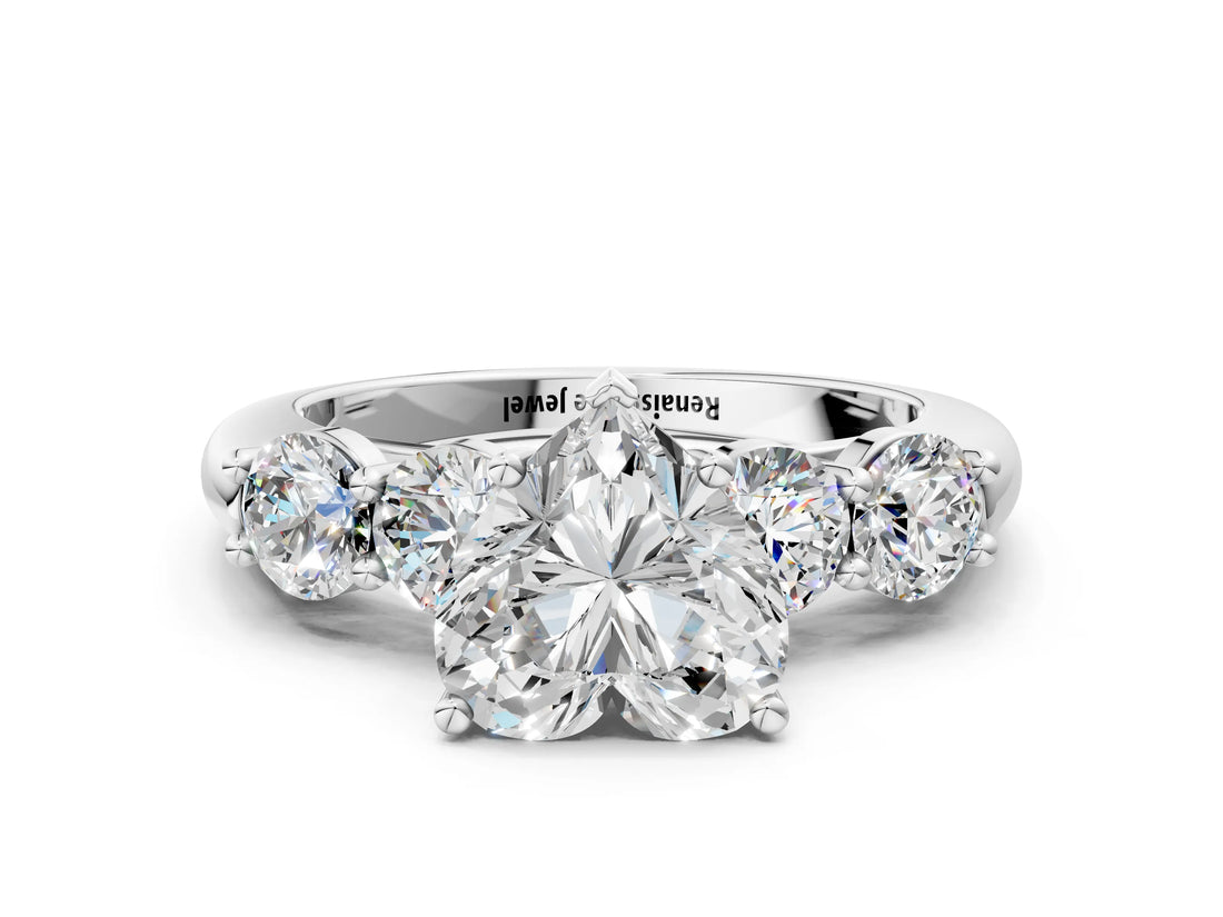 White gold Heart Cut Five-Stone Prong Set Diamond Ring with Classic Band_87