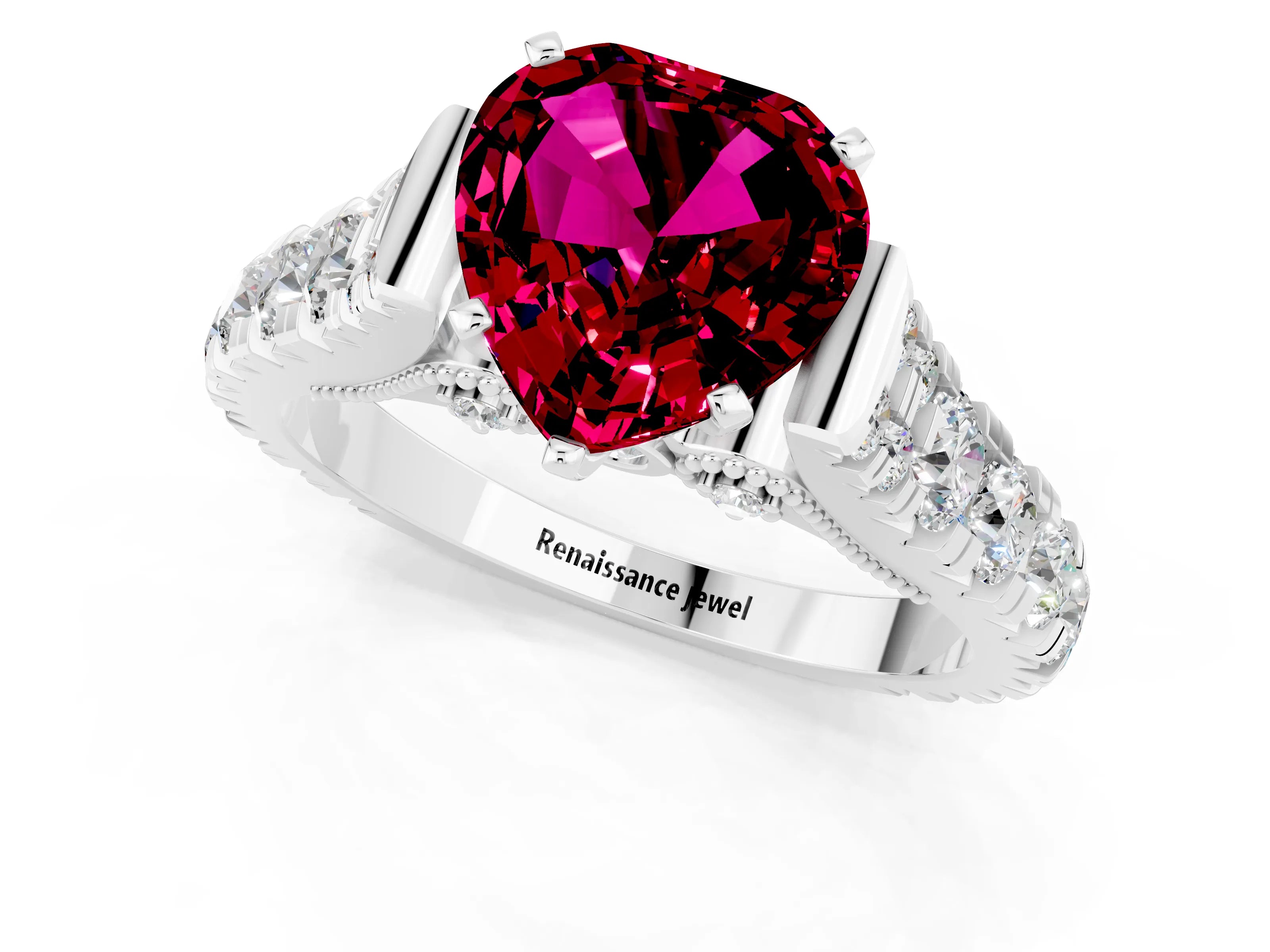 White gold Heart Cut Garnet Classic Solitaire Ring with Pavé Band and Four-Prong Setting_1