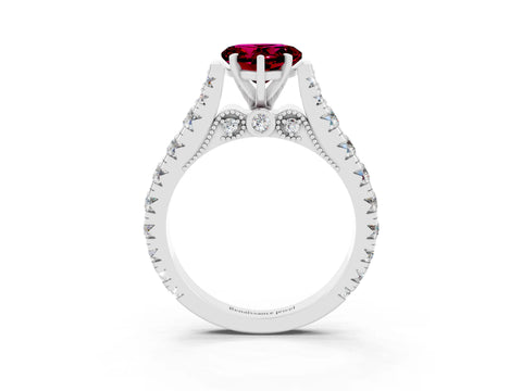 White gold Heart Cut Garnet Classic Solitaire Ring with Pavé Band and Four-Prong Setting_3