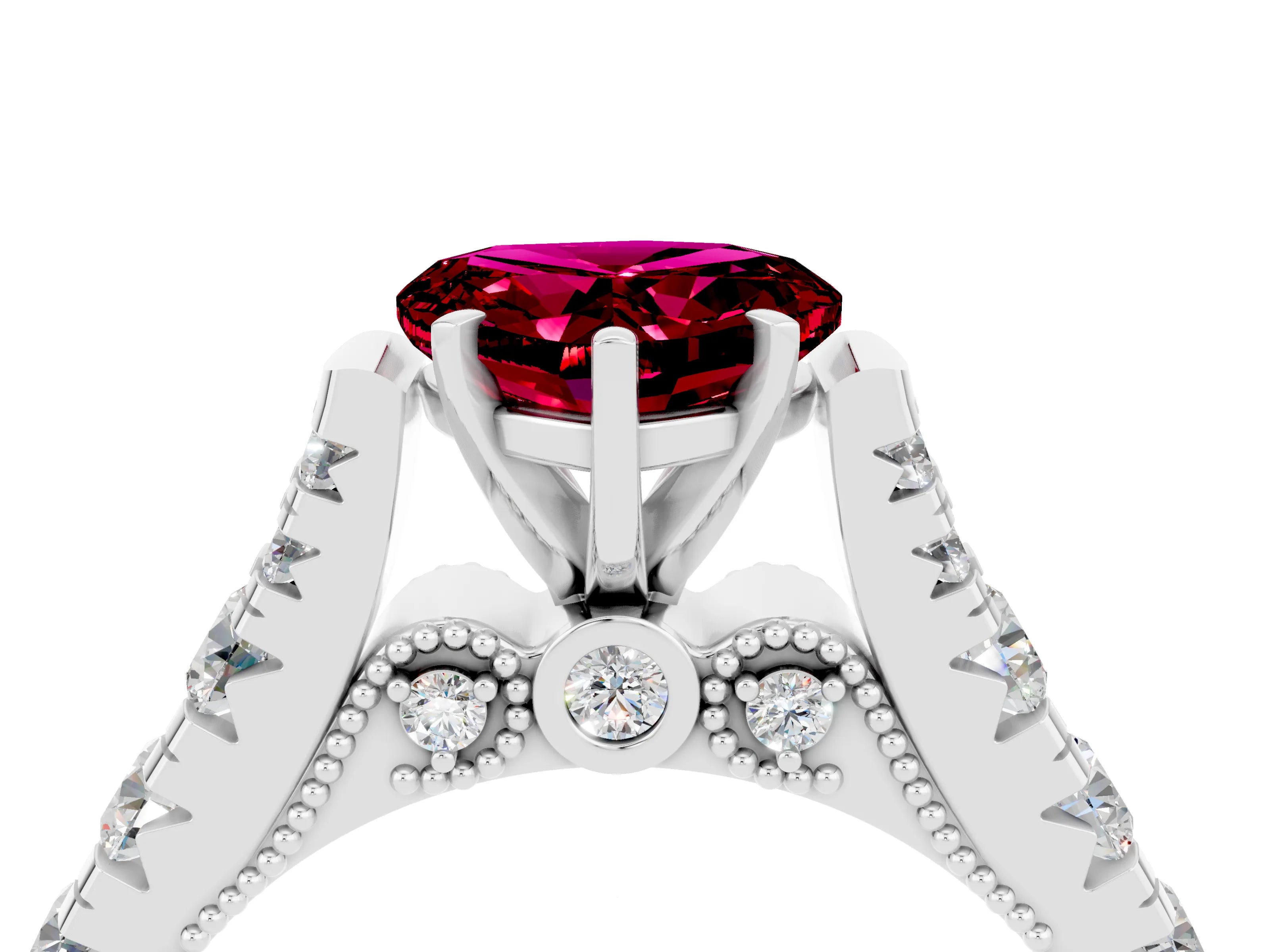 White gold Heart Cut Garnet Classic Solitaire Ring with Pavé Band and Four-Prong Setting_4