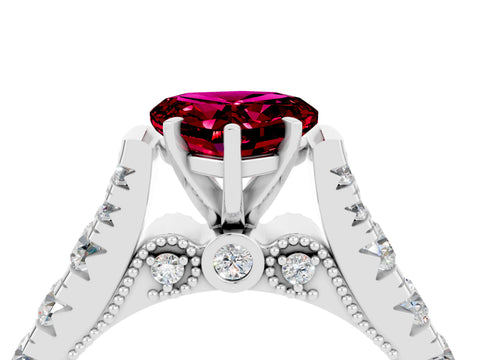White gold Heart Cut Garnet Classic Solitaire Ring with Pavé Band and Four-Prong Setting_4