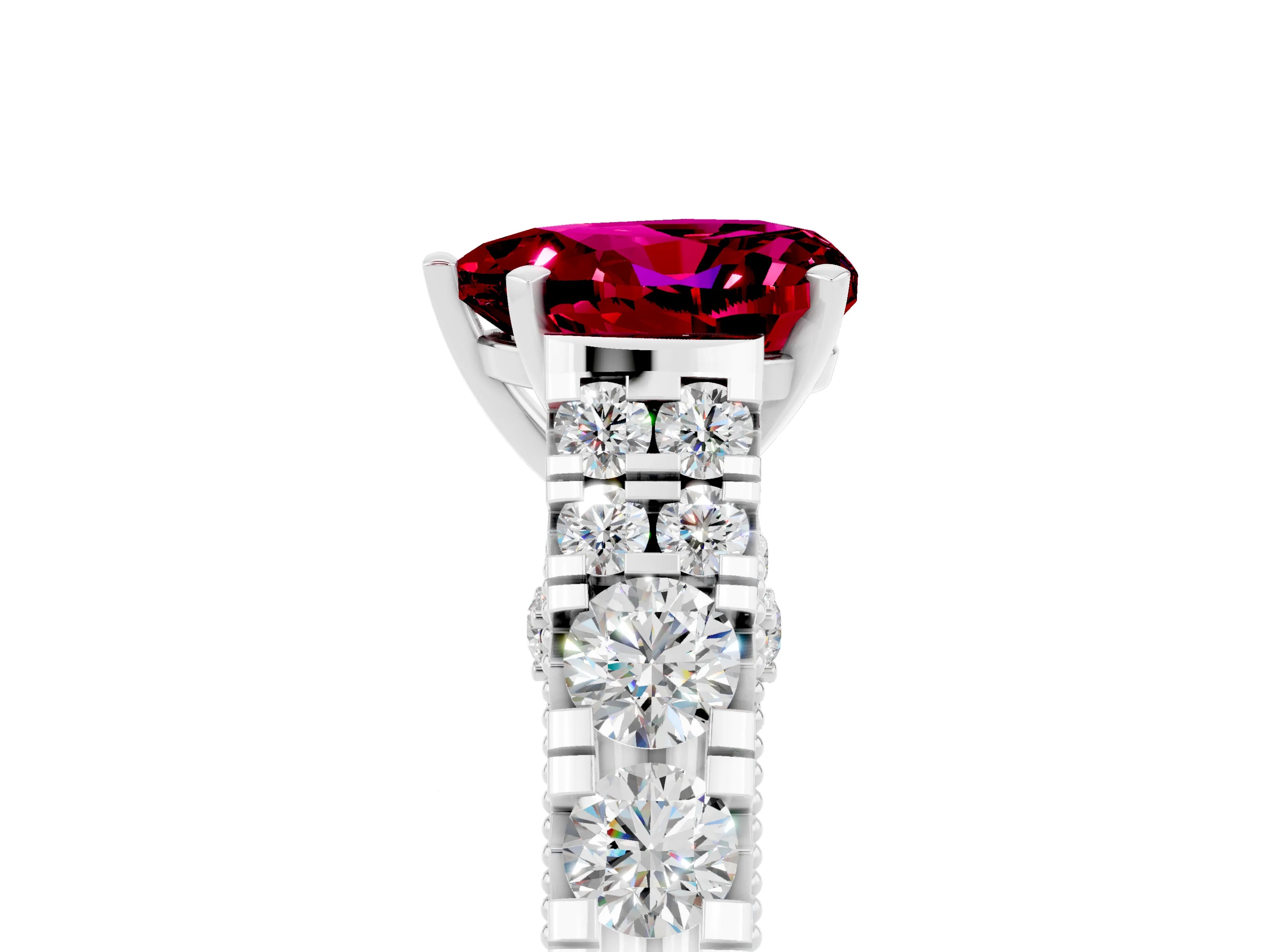 White gold Heart Cut Garnet Classic Solitaire Ring with Pavé Band and Four-Prong Setting_5