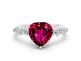 White gold Heart Cut Garnet Cluster Side Stone Solitaire Ring with Prong Setting_24