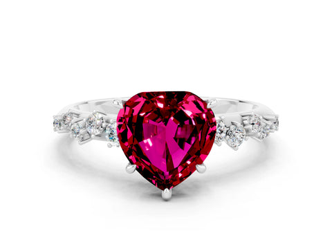 White gold Heart Cut Garnet Cluster Side Stone Solitaire Ring with Prong Setting_24