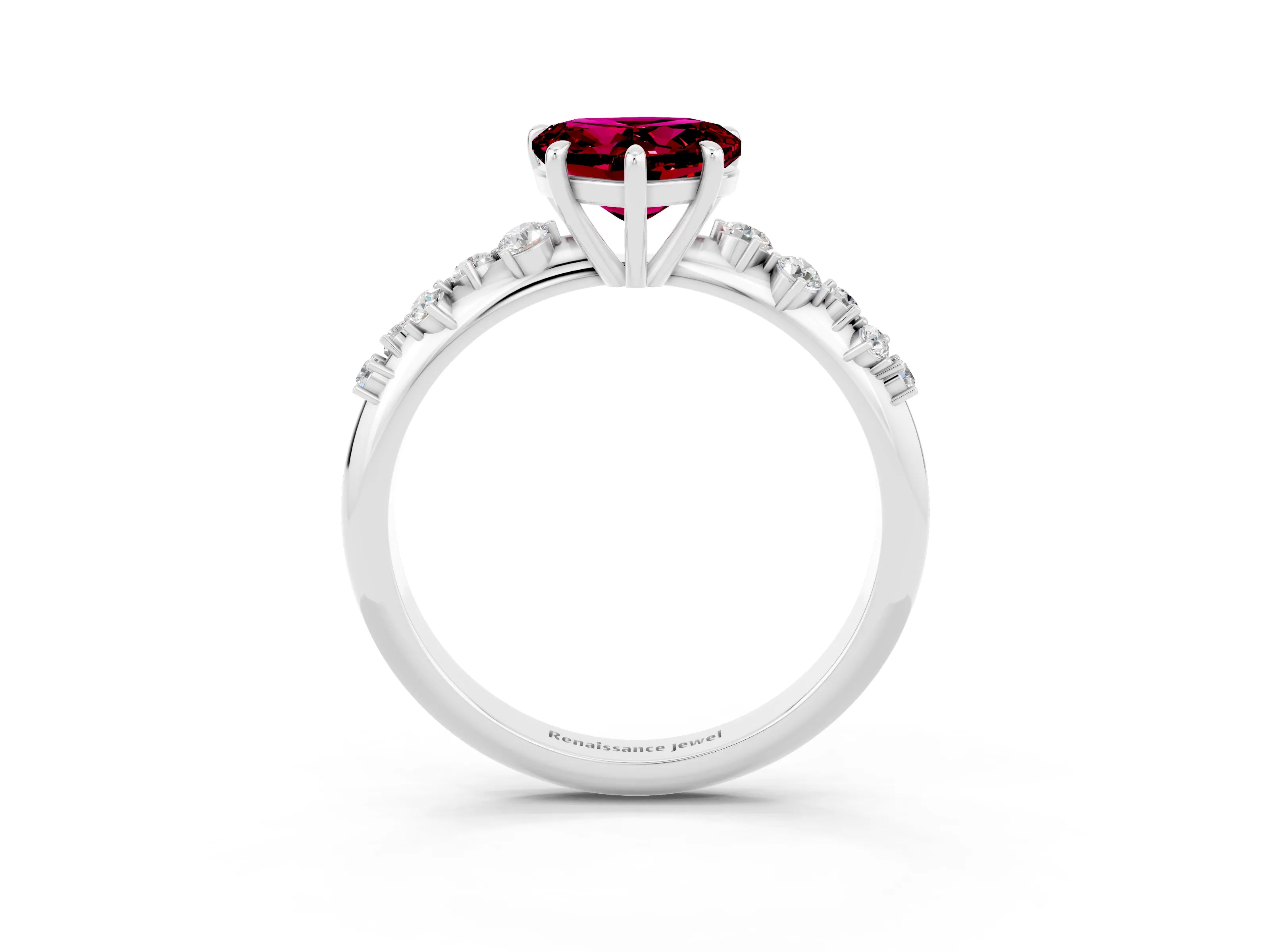 White gold Heart Cut Garnet Cluster Side Stone Solitaire Ring with Prong Setting_27