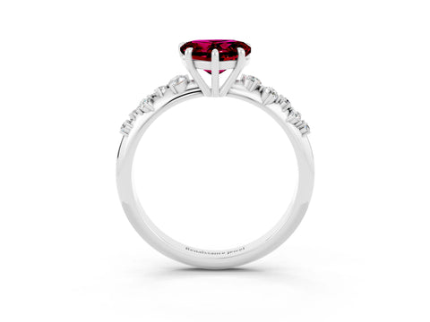 White gold Heart Cut Garnet Cluster Side Stone Solitaire Ring with Prong Setting_27