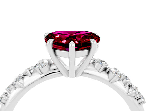 White gold Heart Cut Garnet Cluster Side Stone Solitaire Ring with Prong Setting_28