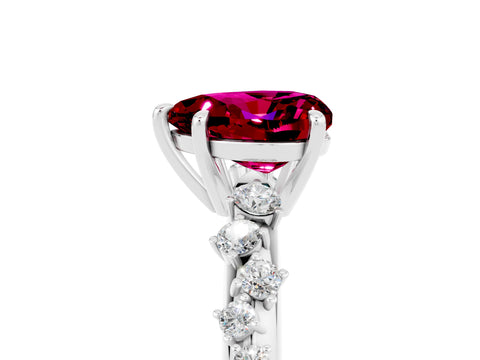 White gold Heart Cut Garnet Cluster Side Stone Solitaire Ring with Prong Setting_29