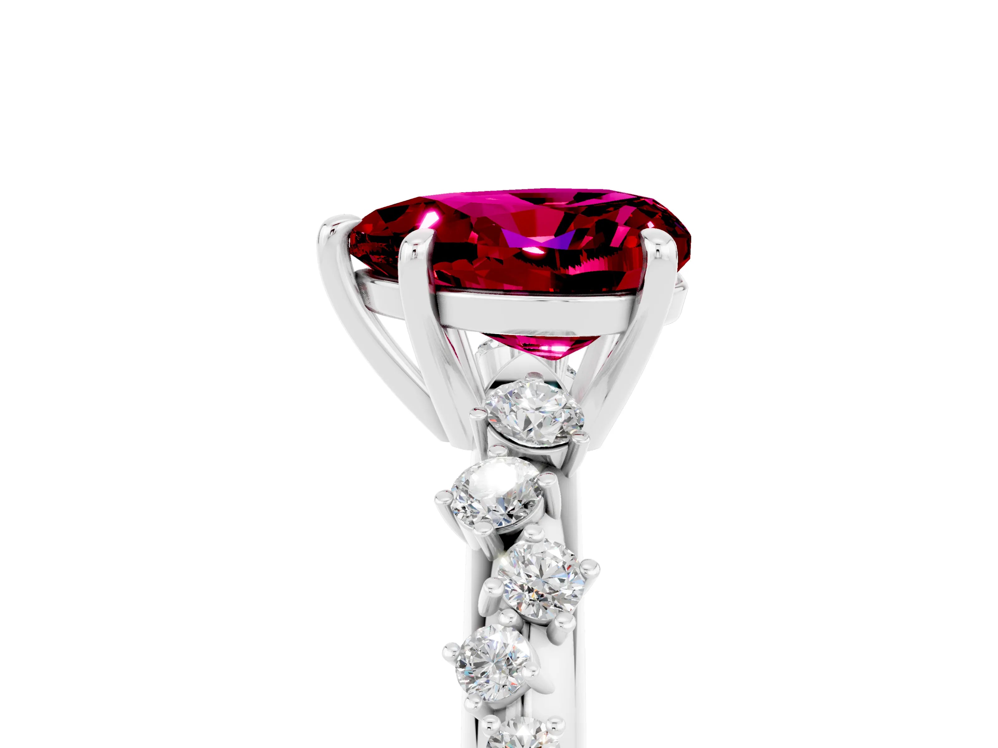 White gold Heart Cut Garnet Cluster Side Stone Solitaire Ring with Prong Setting_29