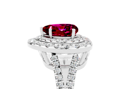 White gold Heart Cut Garnet Double Halo Ring with Pavé Band and Prong Setting_17