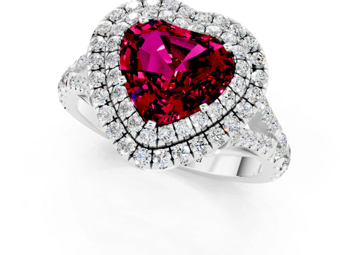 White gold Heart Cut Garnet Double Halo Ring with Split Shank and Prong Setting_13