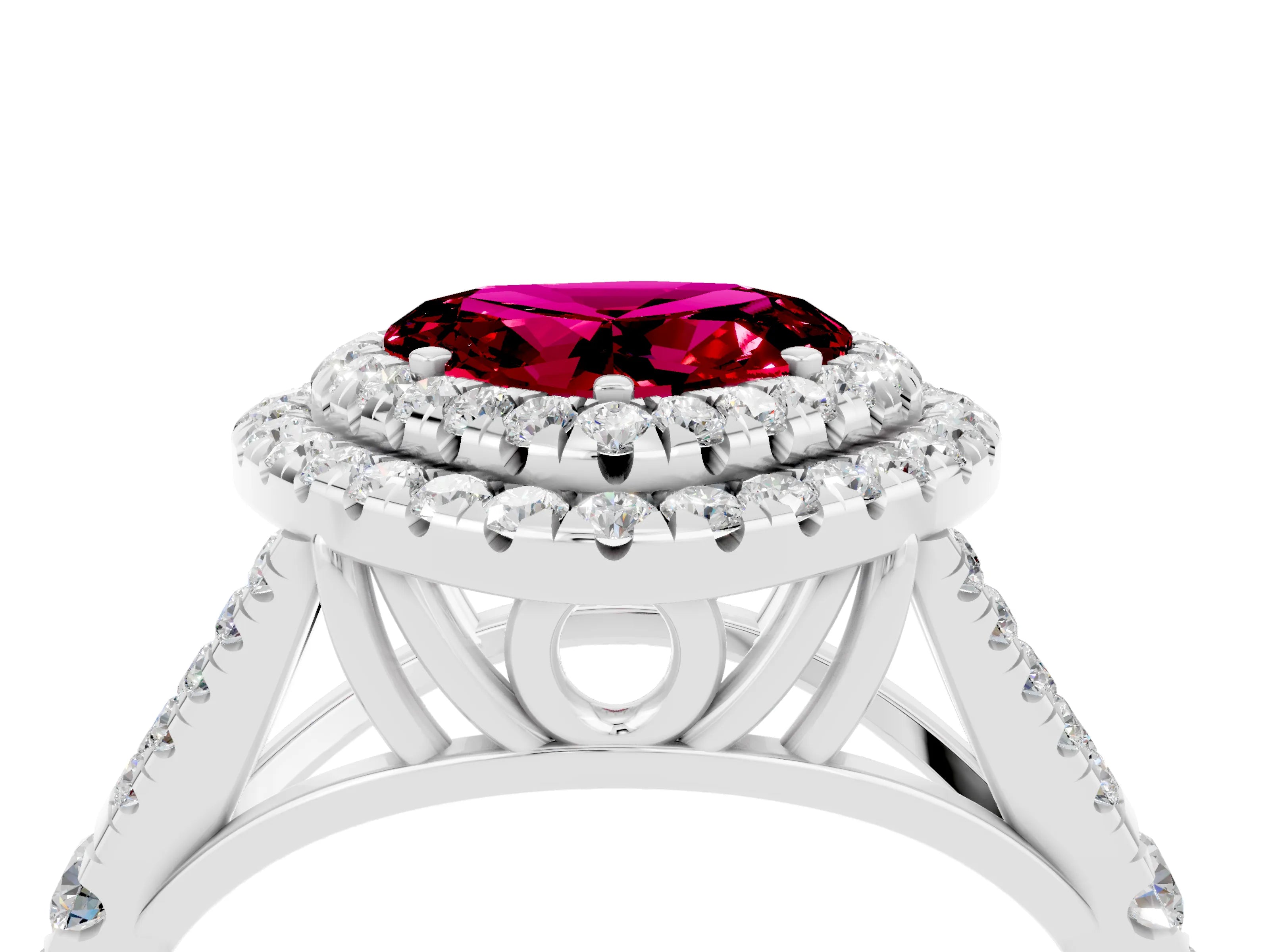 White gold Heart Cut Garnet Double Halo Ring with Split Shank and Prong Setting_16