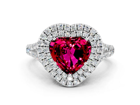 White gold Heart Cut Garnet Double Halo Ring with Split Shank and Prong Setting_24