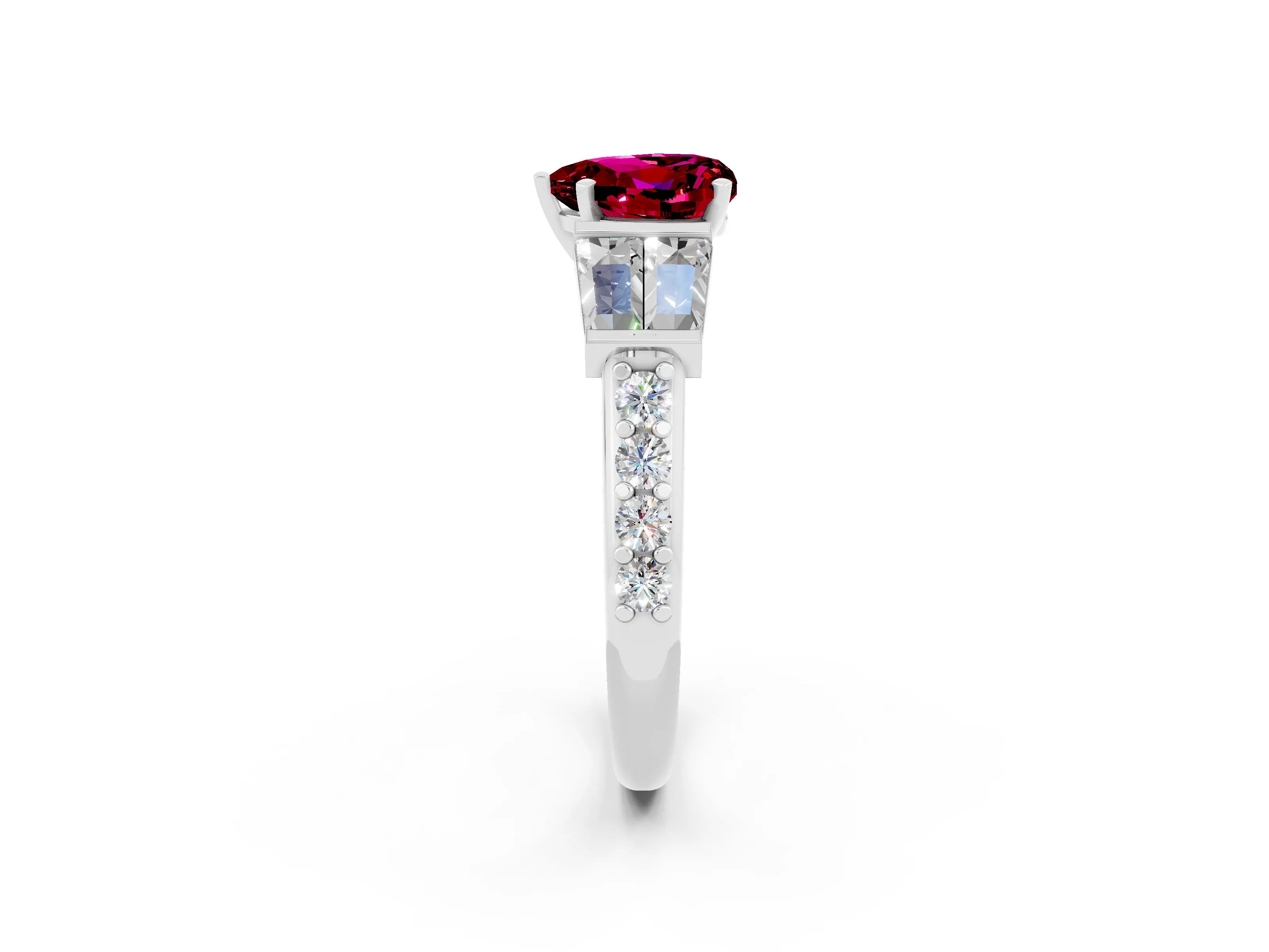 White gold Heart Cut Garnet Engagement Ring with Baguette Side Stones and Channel Set Band_2