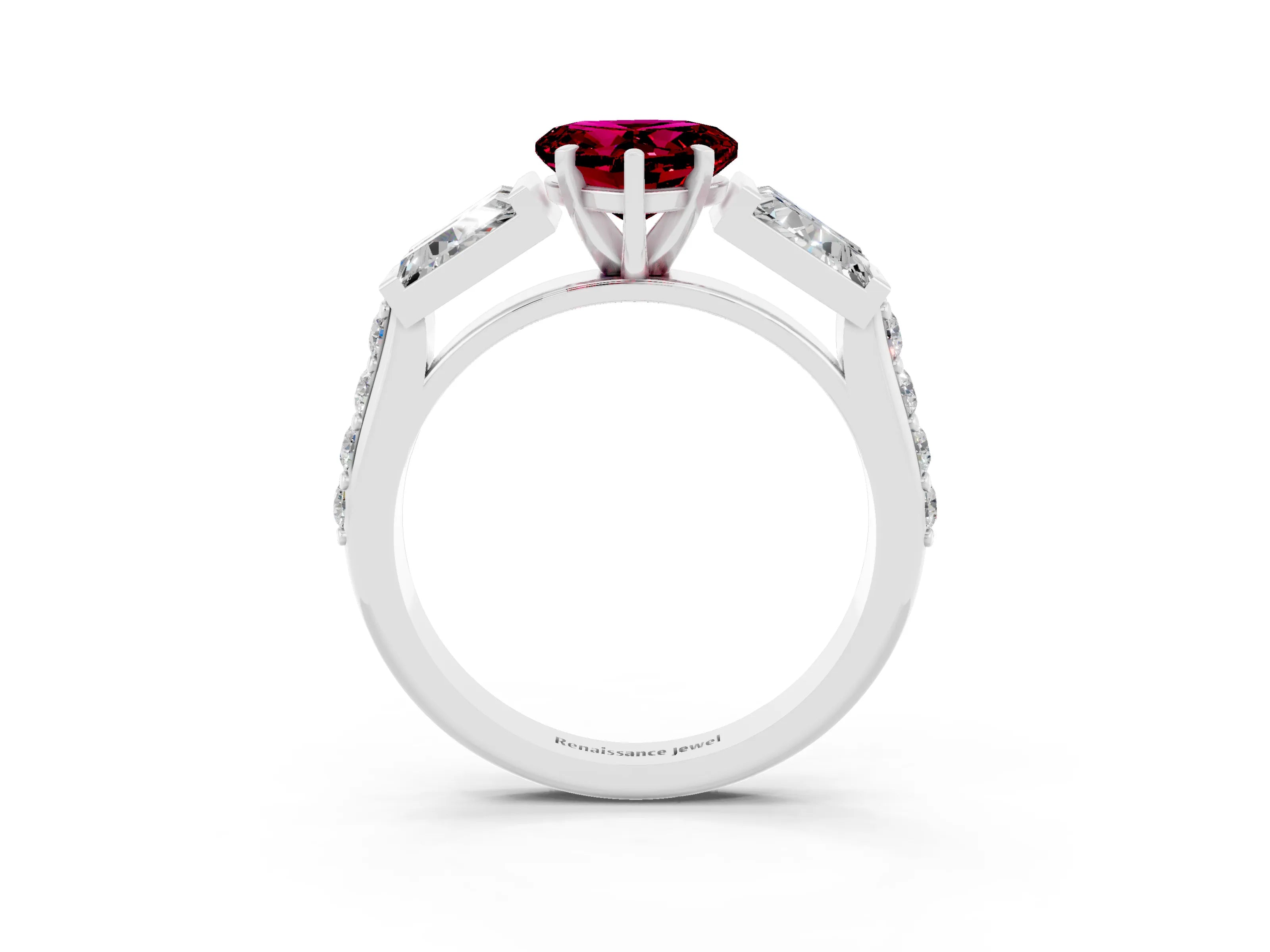 White gold Heart Cut Garnet Engagement Ring with Baguette Side Stones and Channel Set Band_3