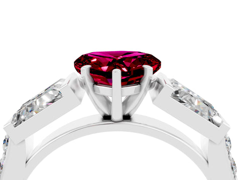 White gold Heart Cut Garnet Engagement Ring with Baguette Side Stones and Channel Set Band_4