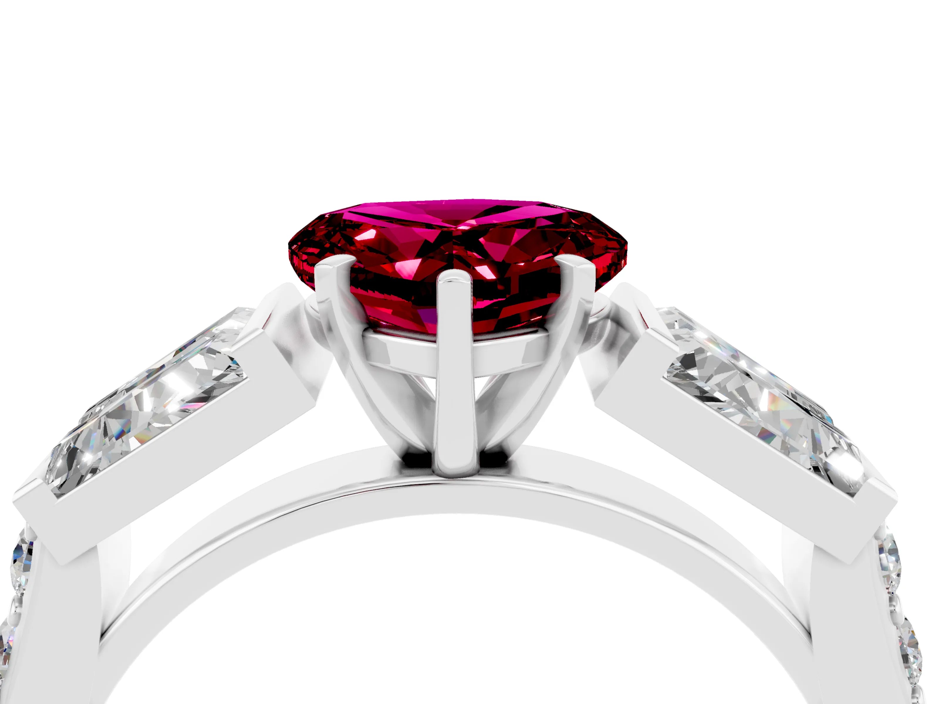 White gold Heart Cut Garnet Engagement Ring with Baguette Side Stones and Channel Set Band_4