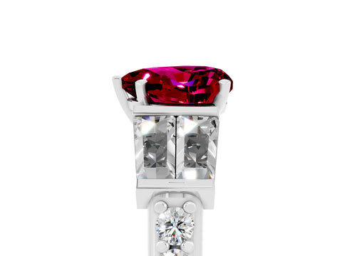 White gold Heart Cut Garnet Engagement Ring with Baguette Side Stones and Channel Set Band_5