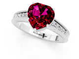 White gold Heart Cut Garnet Engagement Ring with Milgrain Channel Set Band and Prong Setting_1