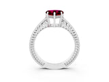 White gold Heart Cut Garnet Engagement Ring with Milgrain Channel Set Band and Prong Setting_3