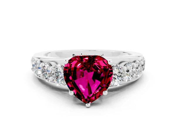 Platinum Heart Cut Garnet Engagement Ring with Pavé Band and Four-Prong Setting