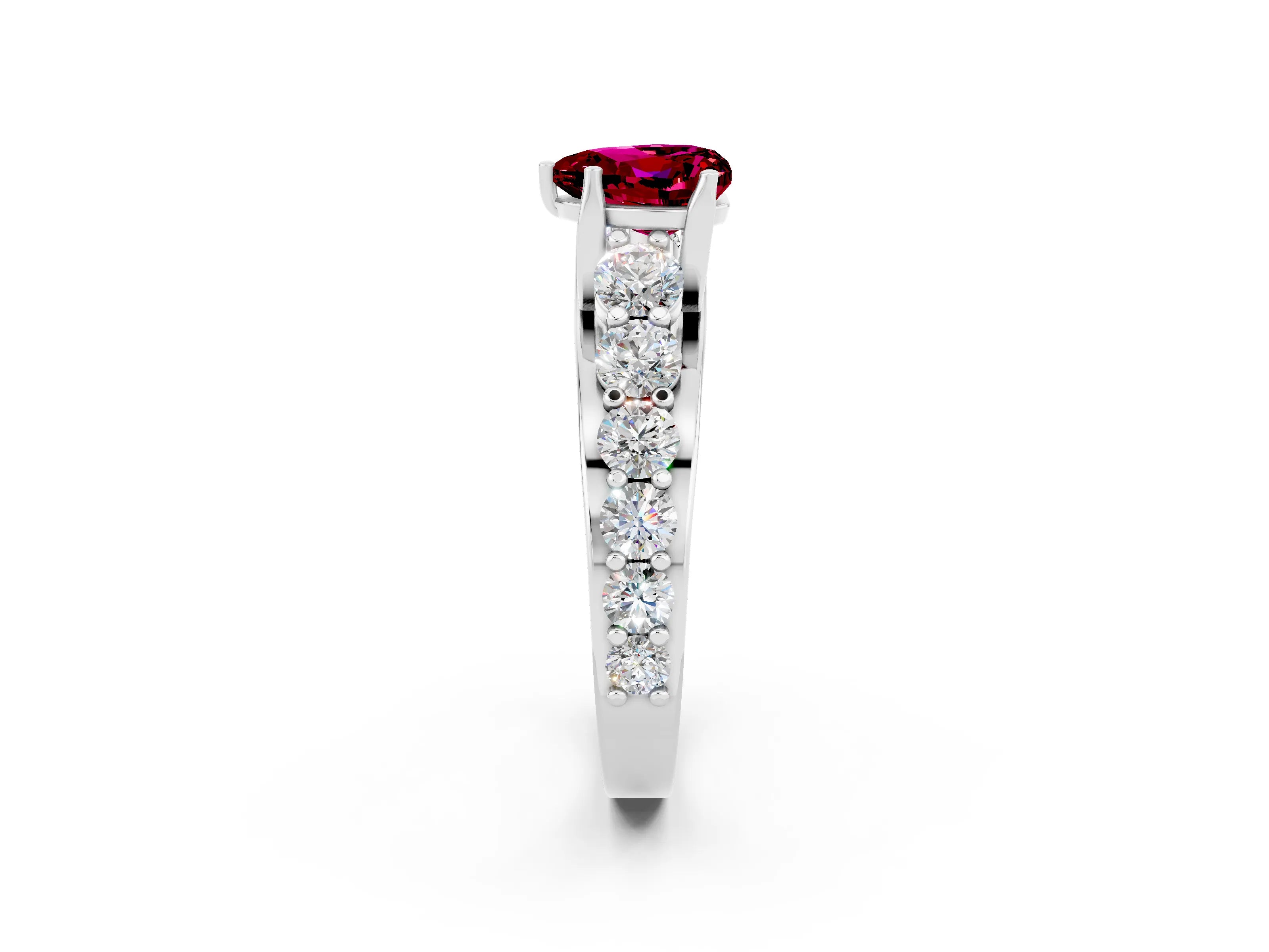 White gold Heart Cut Garnet Engagement Ring with Pavé Band and Four-Prong Setting_2