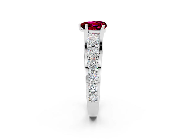 Platinum Heart Cut Garnet Engagement Ring with Pavé Band and Four-Prong Setting