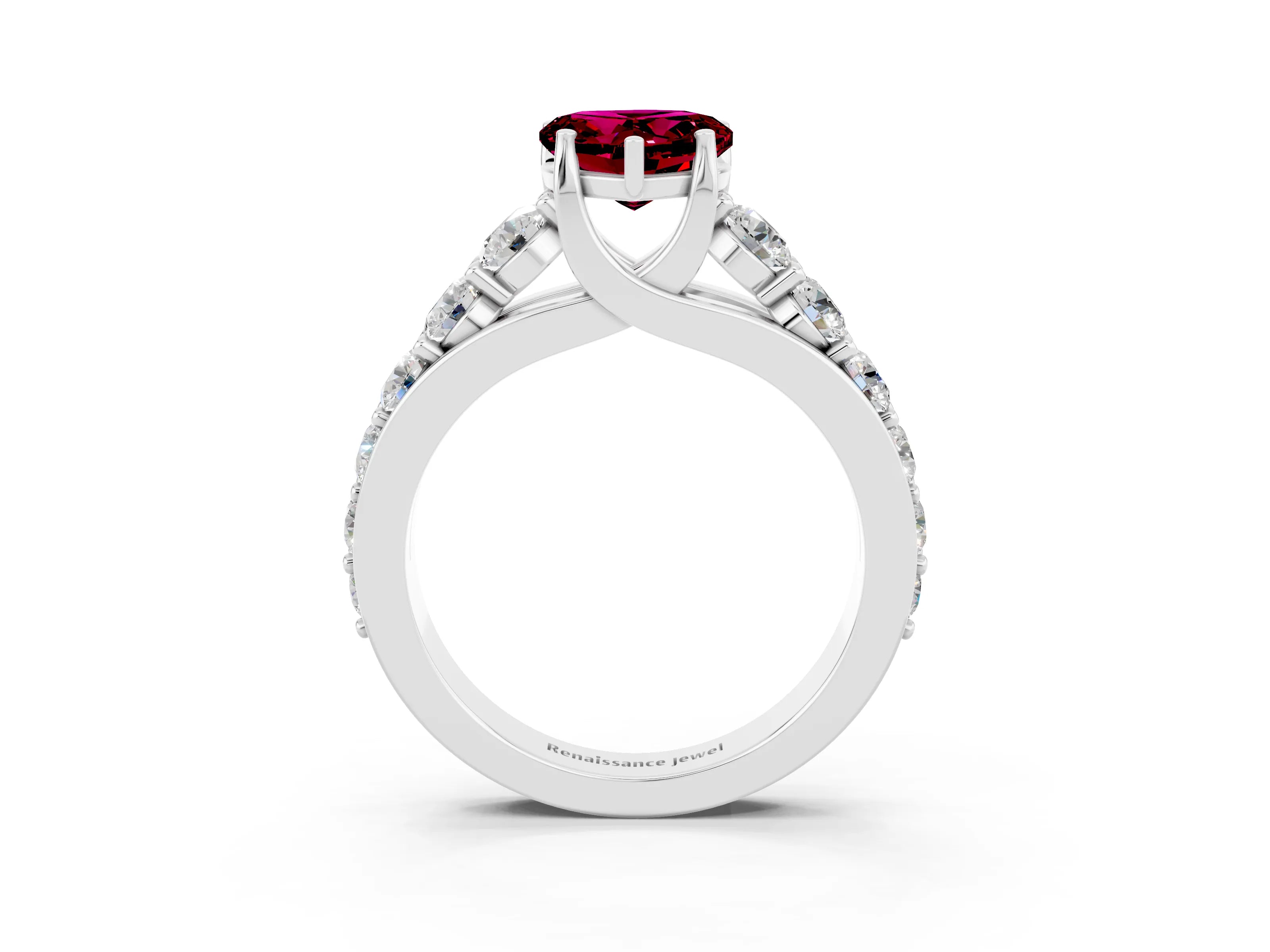 White gold Heart Cut Garnet Engagement Ring with Pavé Band and Four-Prong Setting_3
