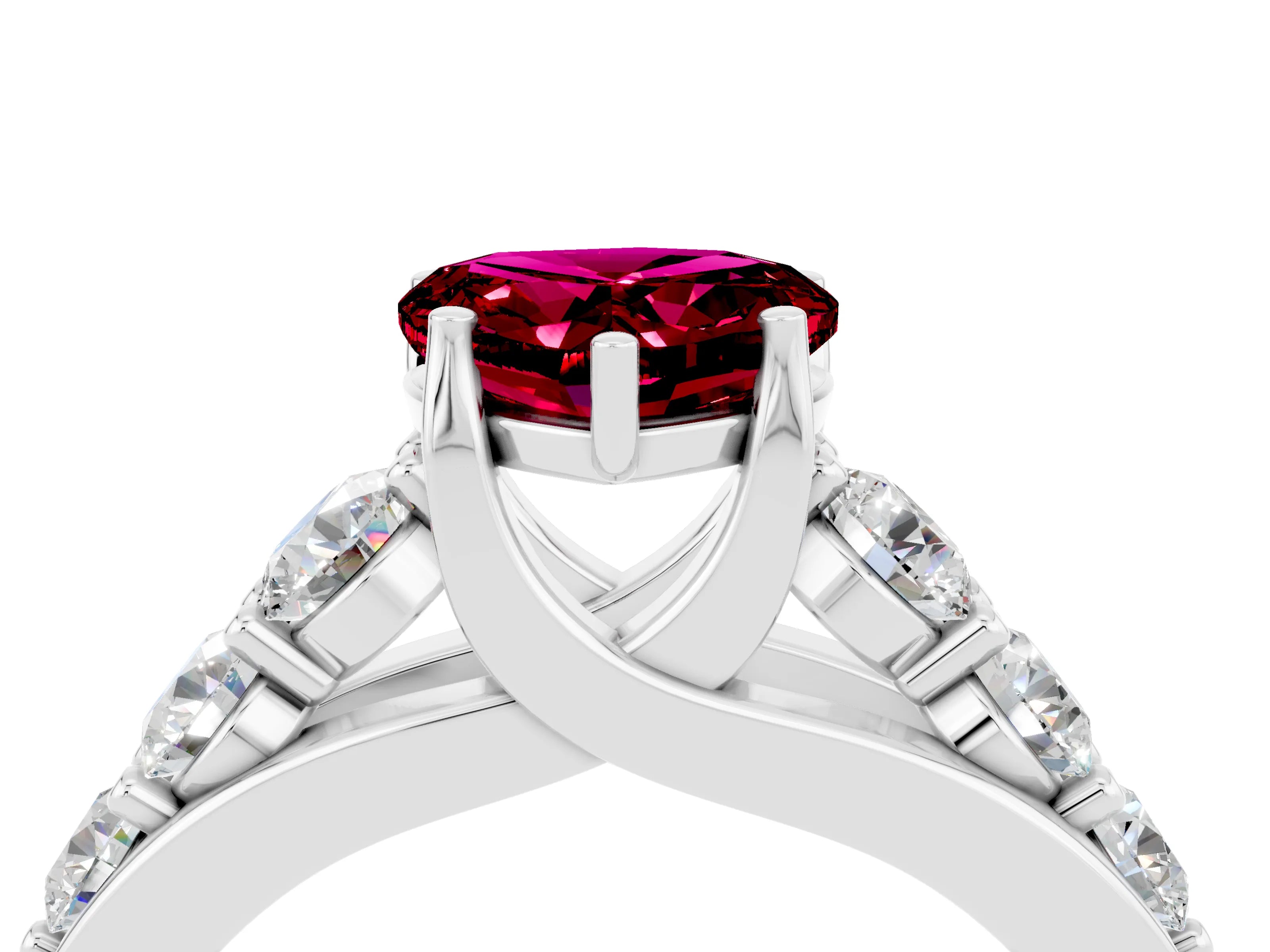 White gold Heart Cut Garnet Engagement Ring with Pavé Band and Four-Prong Setting_4