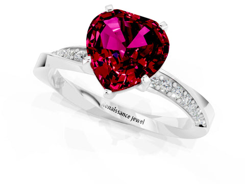 White gold Heart Cut Garnet Engagement Ring with Side Stone Accents and Four-Prong Setting_25